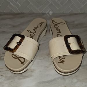 Sam Edelman Cream Slide Sandals with Buckle
